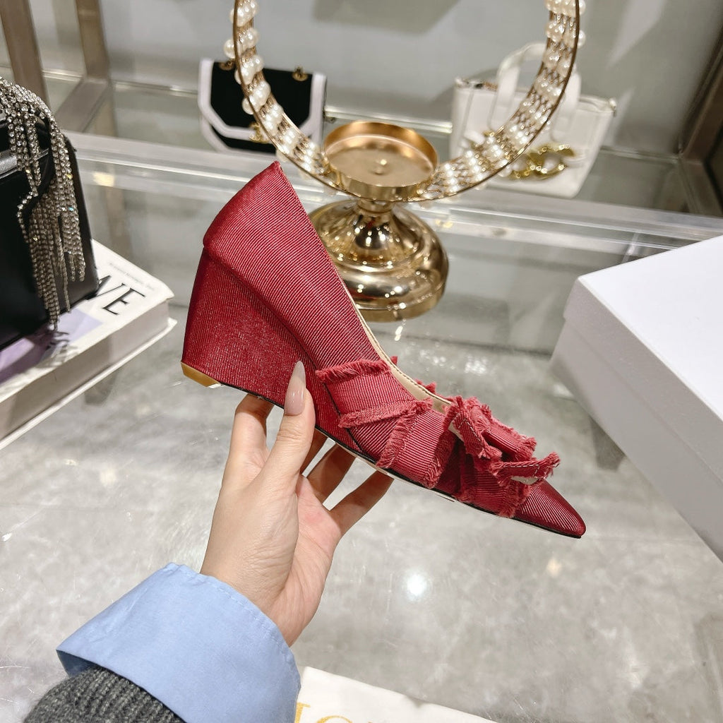 Dior Adiorable Bow Pearl Wedge Pumps