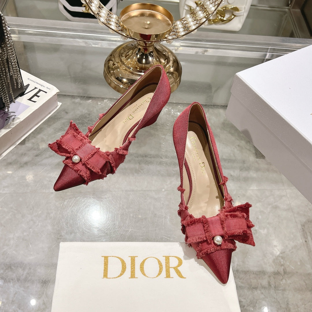 Dior Adiorable Bow Pearl Wedge Pumps