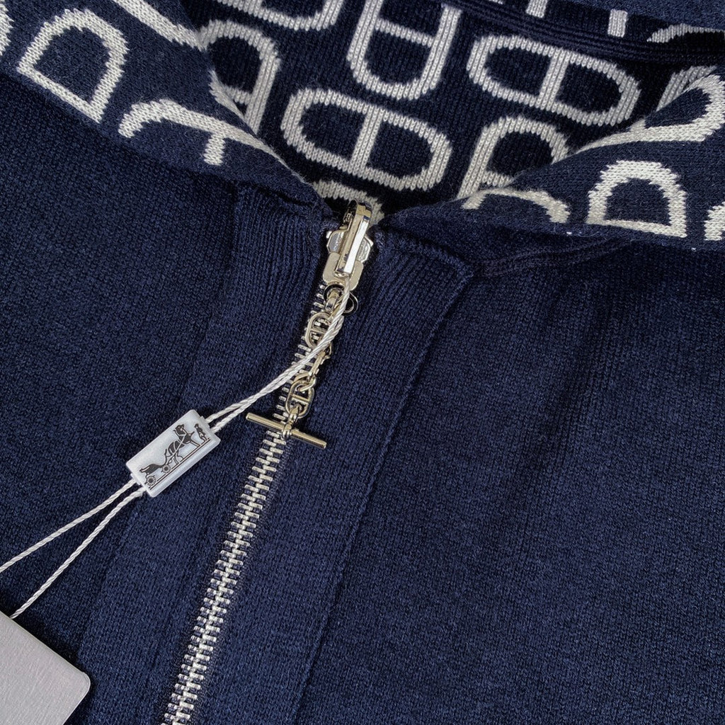Hermès Classic Jacquard Cashmere Hooded Cardigan