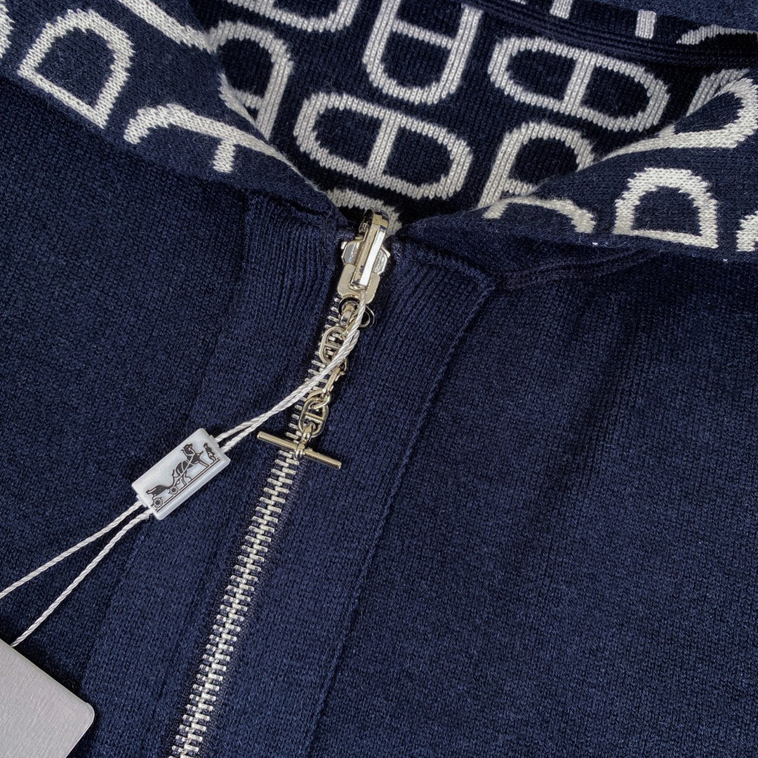 Hermès Classic Jacquard Cashmere Hooded Cardigan