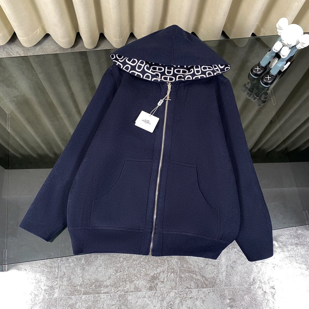 Hermès Classic Jacquard Cashmere Hooded Cardigan