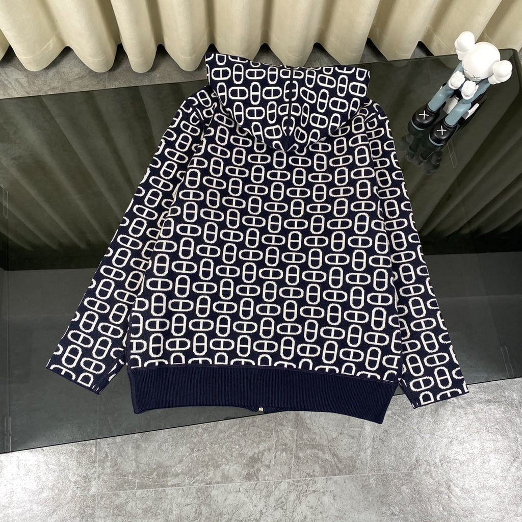 Hermès Classic Jacquard Cashmere Hooded Cardigan