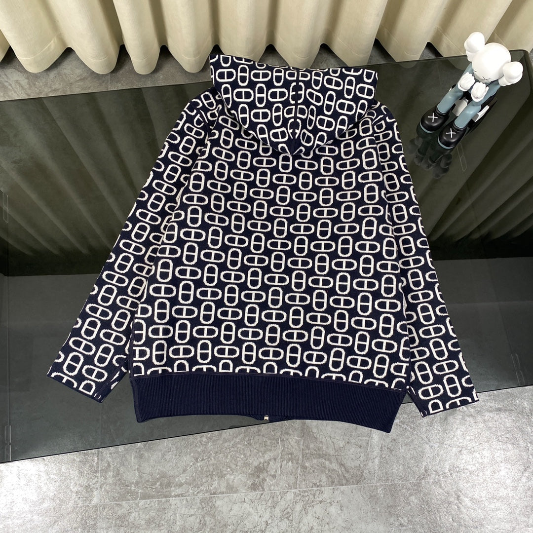 Hermès Classic Jacquard Cashmere Hooded Cardigan