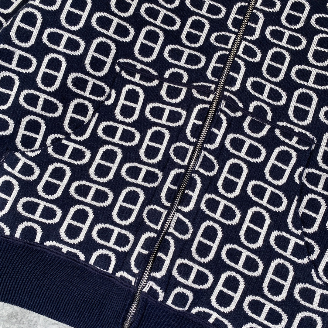 Hermès Classic Jacquard Cashmere Hooded Cardigan