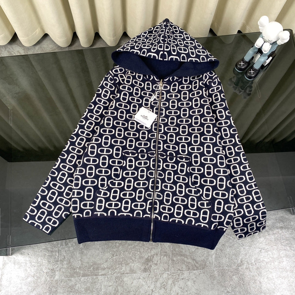Hermès Classic Jacquard Cashmere Hooded Cardigan