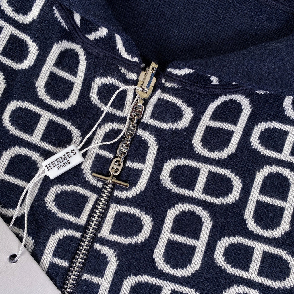 Hermès Classic Jacquard Cashmere Hooded Cardigan
