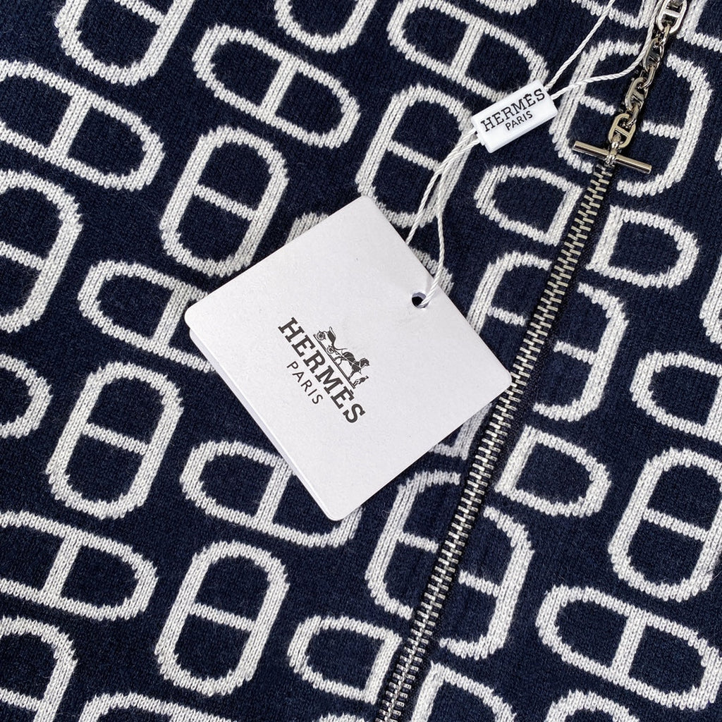 Hermès Classic Jacquard Cashmere Hooded Cardigan