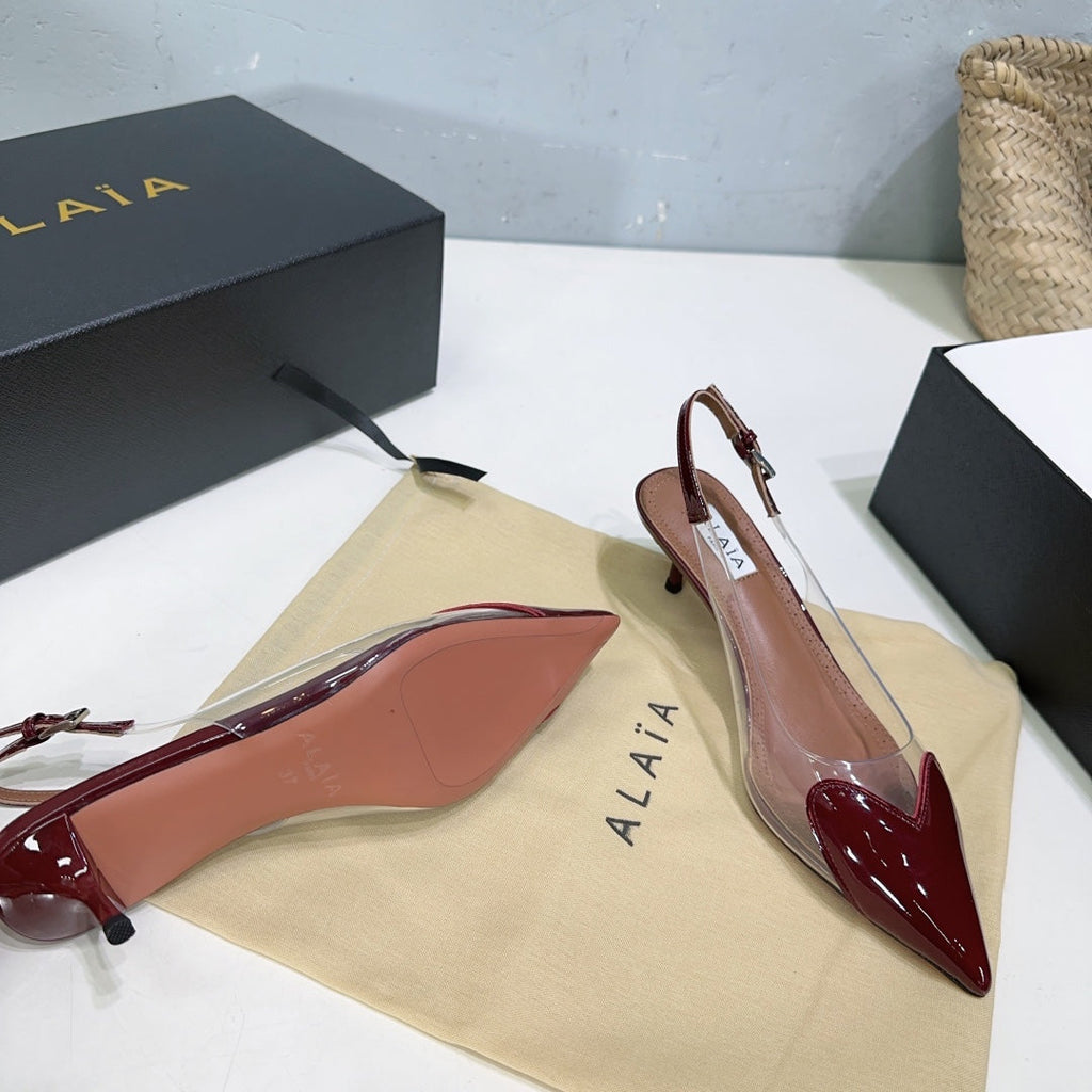 Alaïa Heart PVC Pointed Toe Slingback Mules – Spring/Summer 2025
