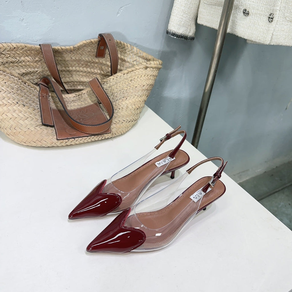 Alaïa Heart PVC Pointed Toe Slingback Mules – Spring/Summer 2025