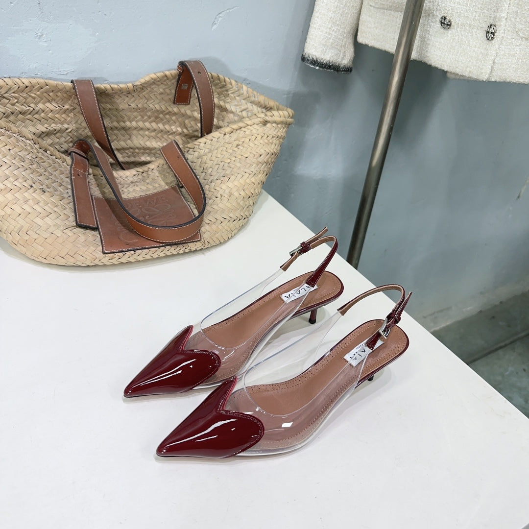 Alaïa Heart PVC Pointed Toe Slingback Mules – Spring/Summer 2025