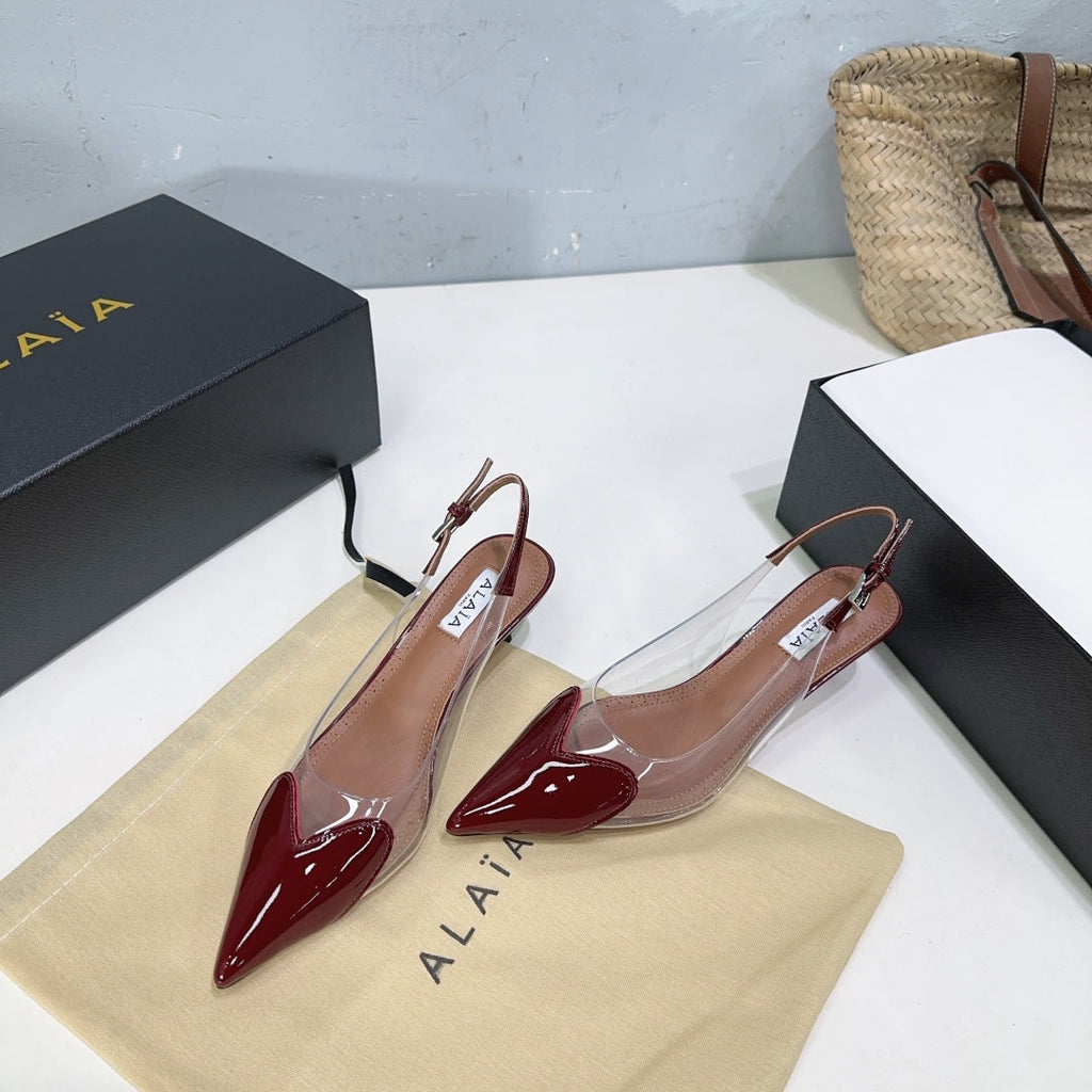 Alaïa Heart PVC Pointed Toe Slingback Mules – Spring/Summer 2025