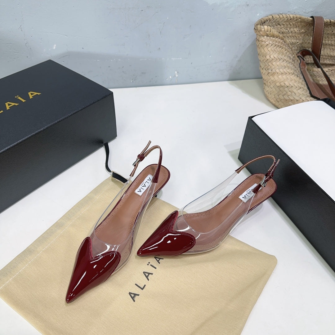 Alaïa Heart PVC Pointed Toe Slingback Mules – Spring/Summer 2025
