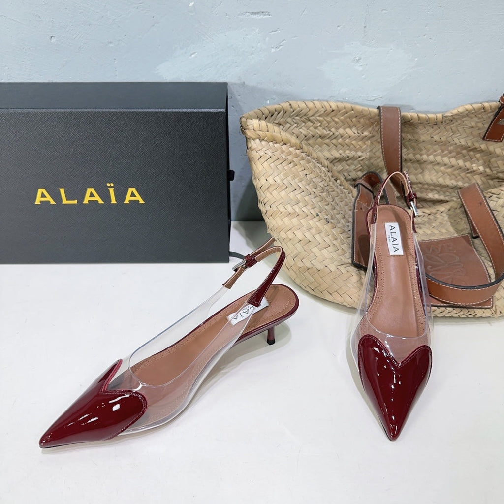 Alaïa Heart PVC Pointed Toe Slingback Mules – Spring/Summer 2025
