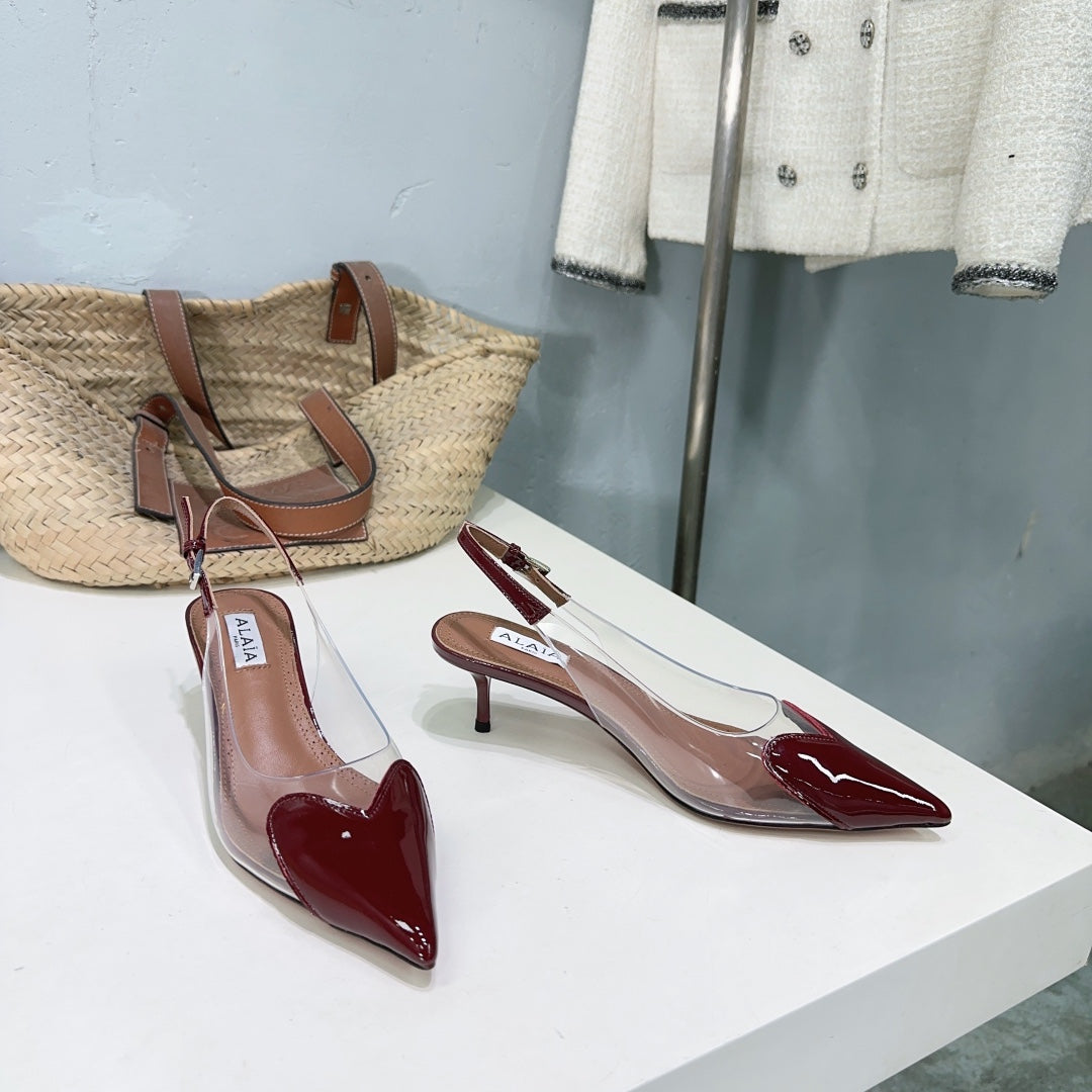 Alaïa Heart PVC Pointed Toe Slingback Mules – Spring/Summer 2025