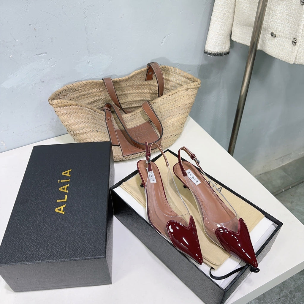 Alaïa Heart PVC Pointed Toe Slingback Mules – Spring/Summer 2025