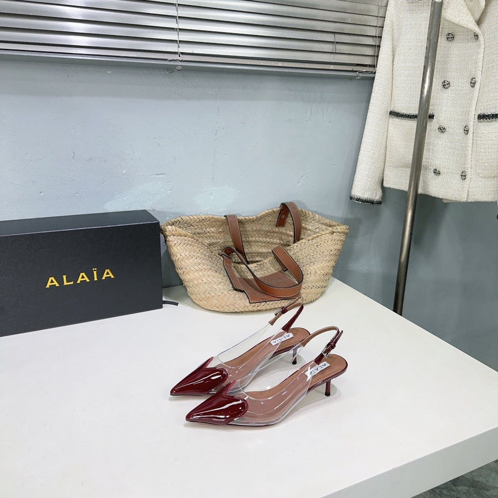 Alaïa Heart PVC Pointed Toe Slingback Mules – Spring/Summer 2025