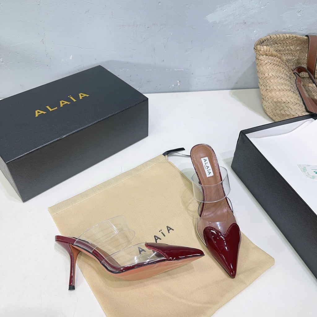 Alaïa Heart PVC Pointed Toe Slingback Mules – Spring/Summer 2025