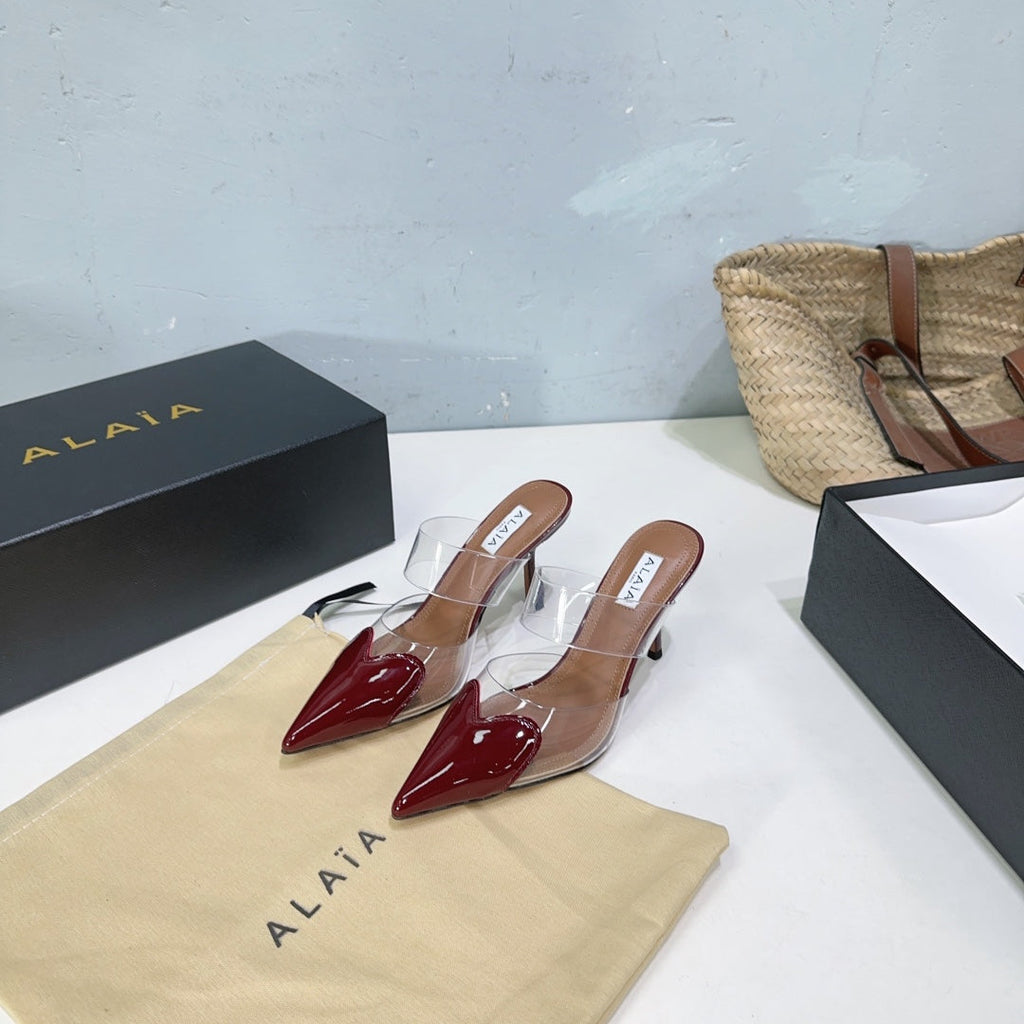 Alaïa Heart PVC Pointed Toe Slingback Mules – Spring/Summer 2025