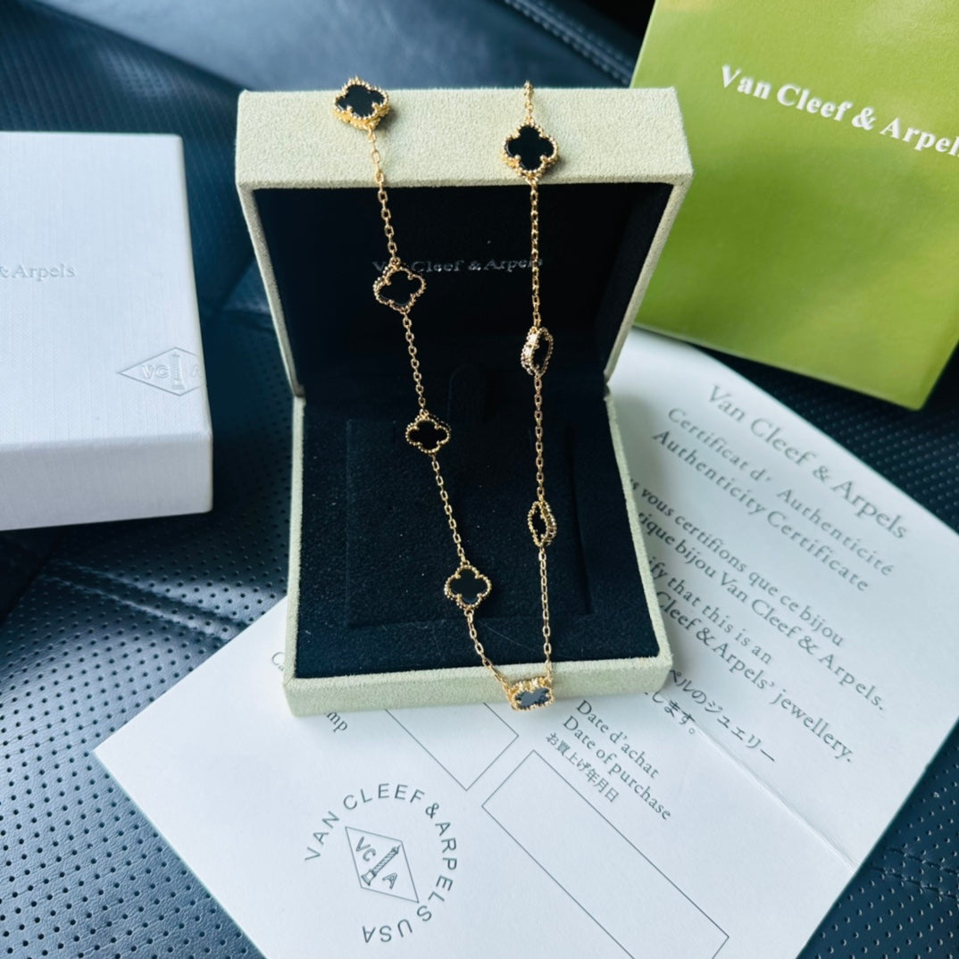 Van Cleef & Arpels Vintage Alhambra Gold Onyx Necklace – 2025 Collection