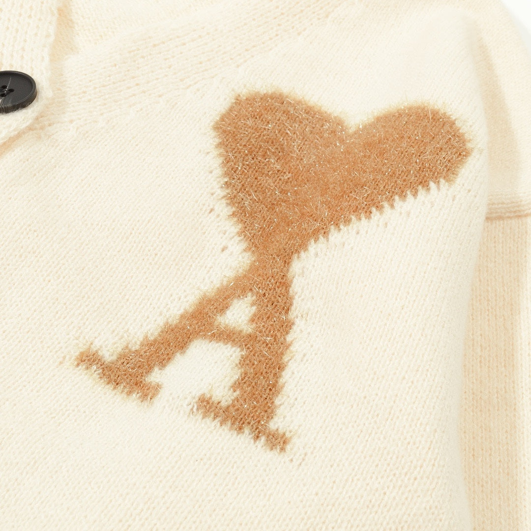 AMI Paris Holiday Limited Gold Heart Jacquard Cardigan – 24FW