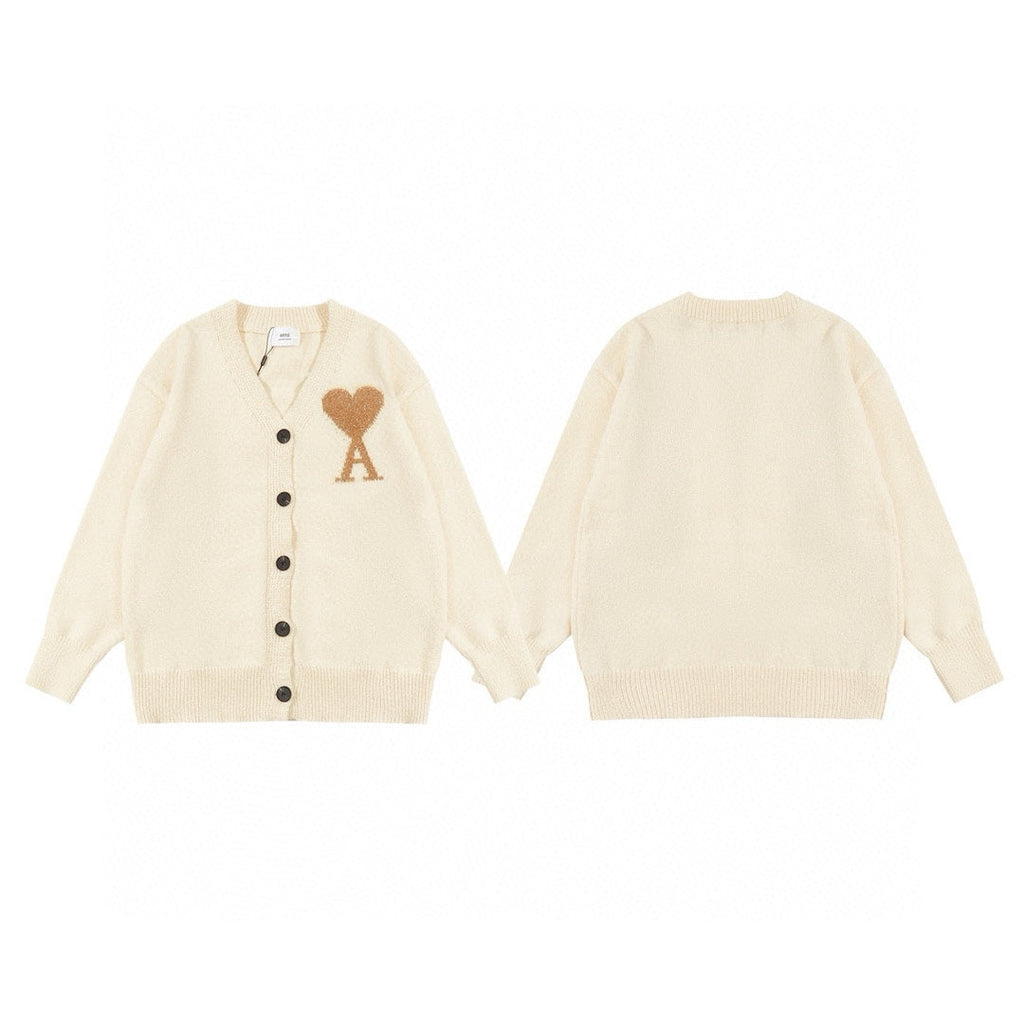 AMI Paris Holiday Limited Gold Heart Jacquard Cardigan – 24FW
