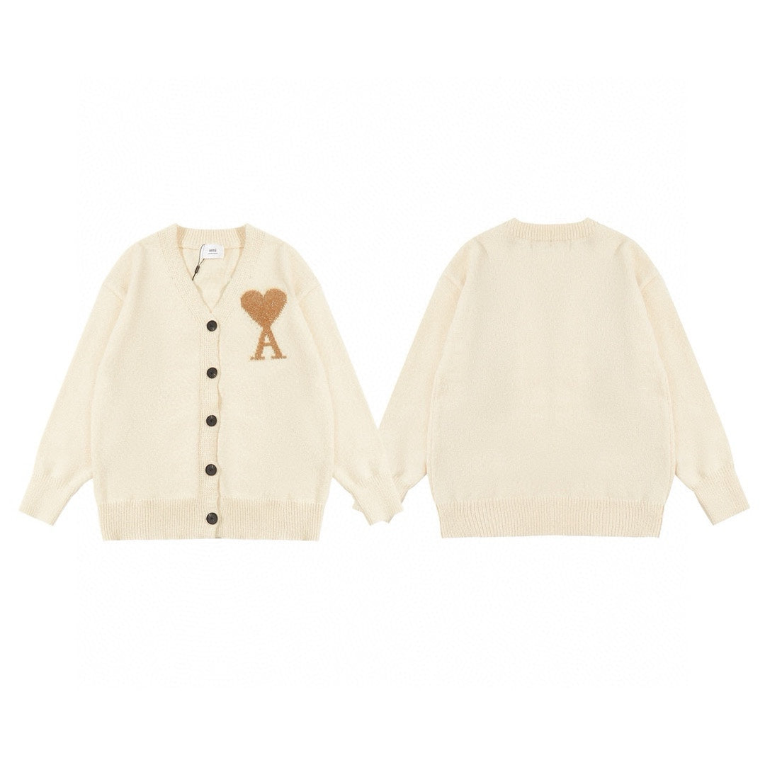AMI Paris Holiday Limited Gold Heart Jacquard Cardigan – 24FW