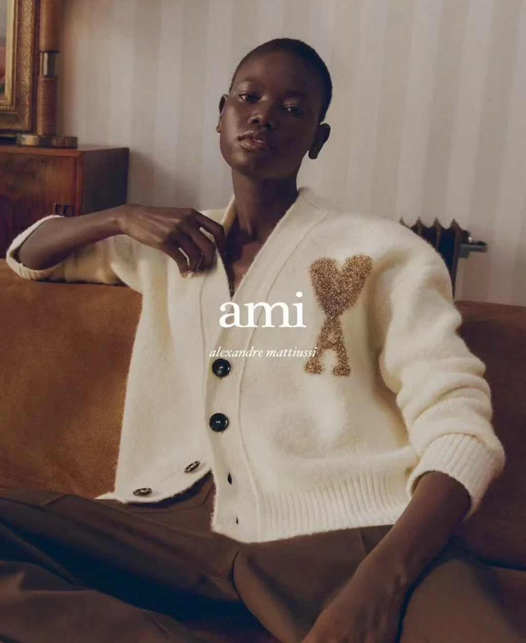 AMI Paris Holiday Limited Gold Heart Jacquard Cardigan – 24FW