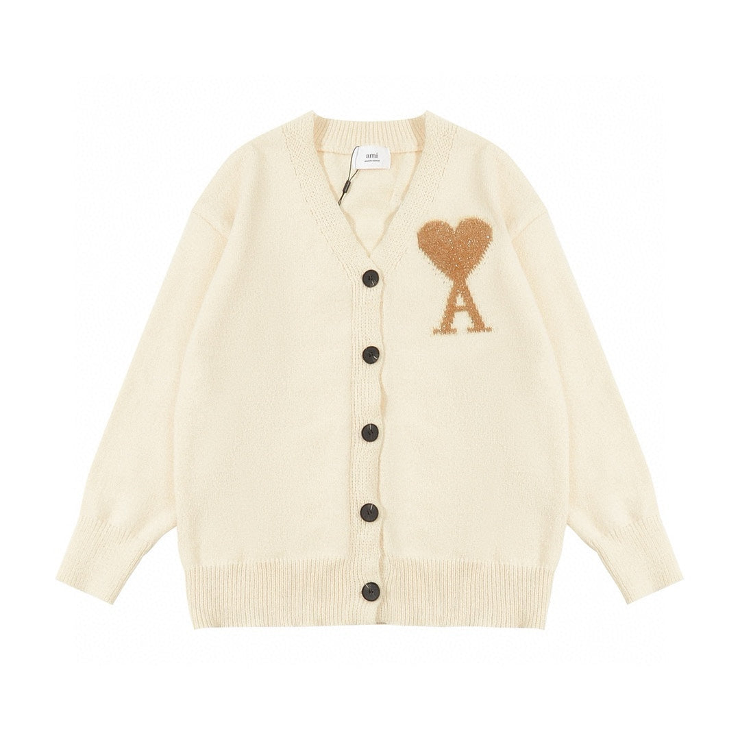 AMI Paris Holiday Limited Gold Heart Jacquard Cardigan – 24FW