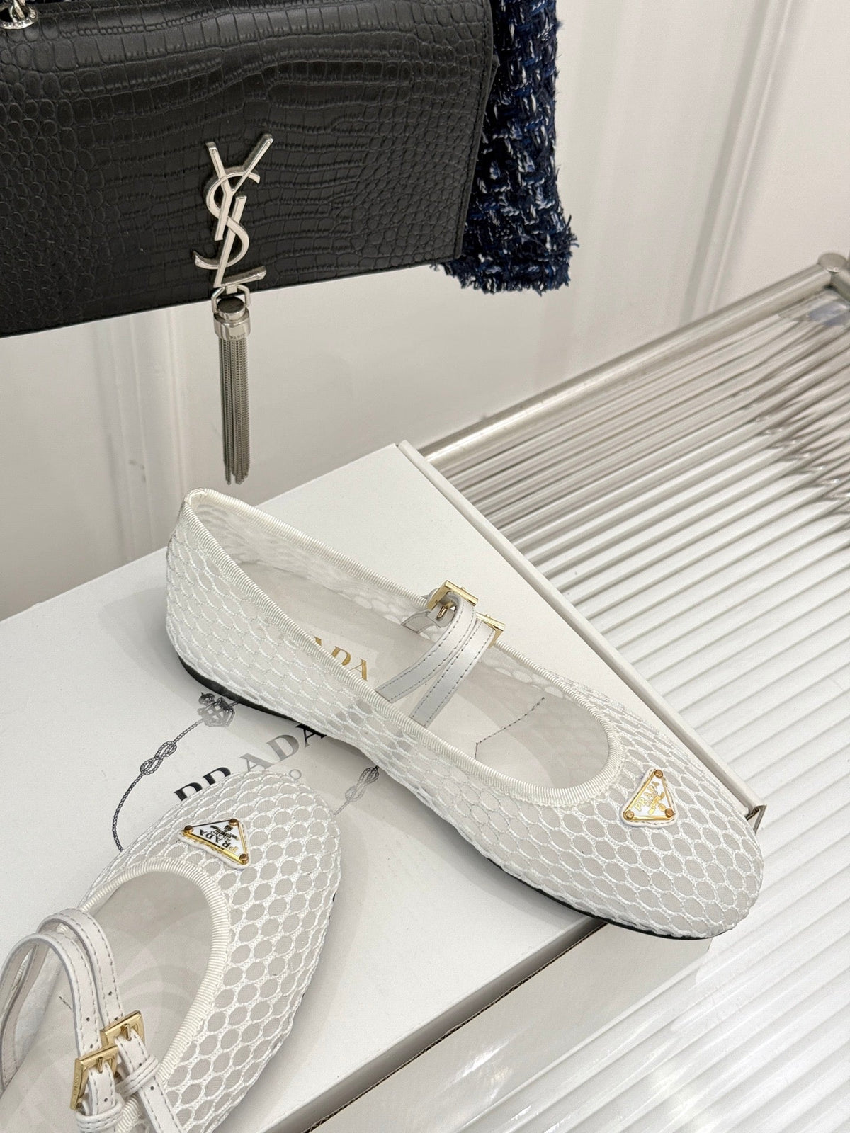 Prada Classic Mesh Mary Jane Flats