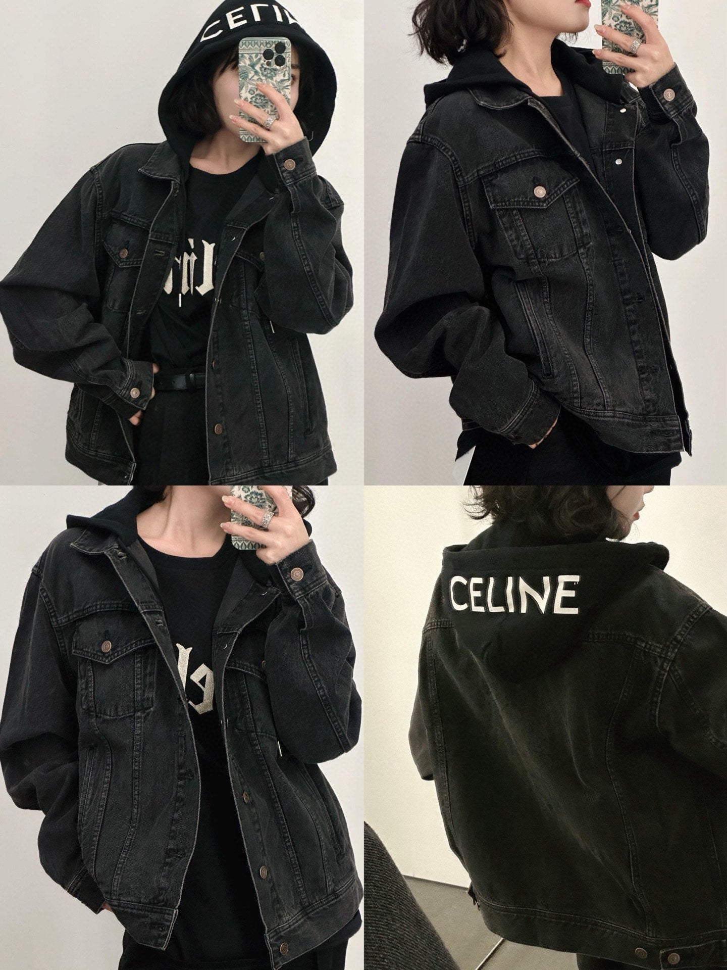 Celine Vintage Faux Two-Piece Hooded Denim Jacket
