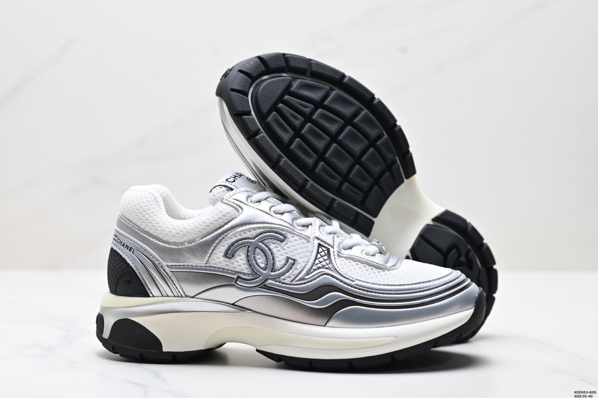 Chanel Leather Logo Low-Top Sneakers