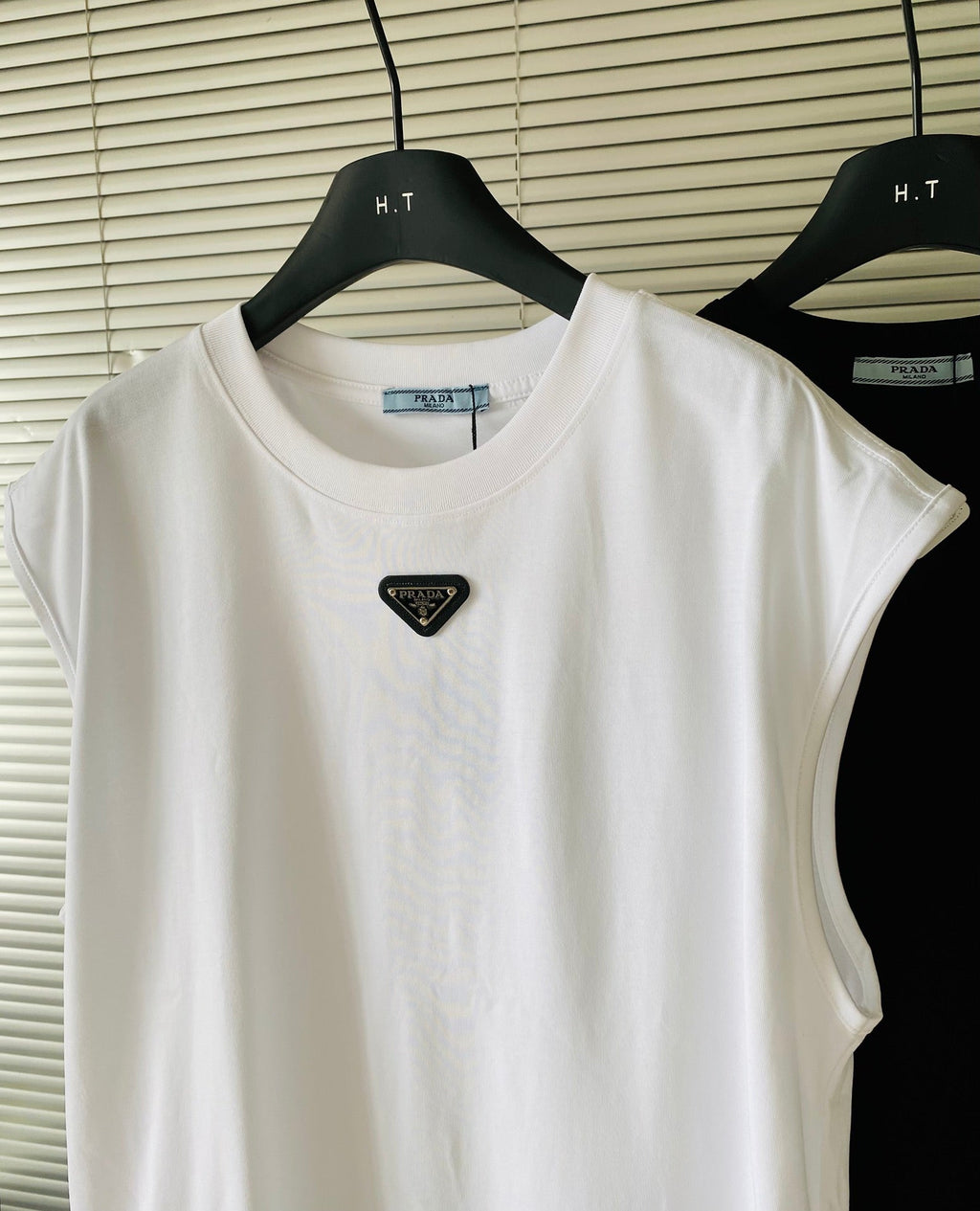 Prada Metal Triangle Logo Cotton Tank Top
