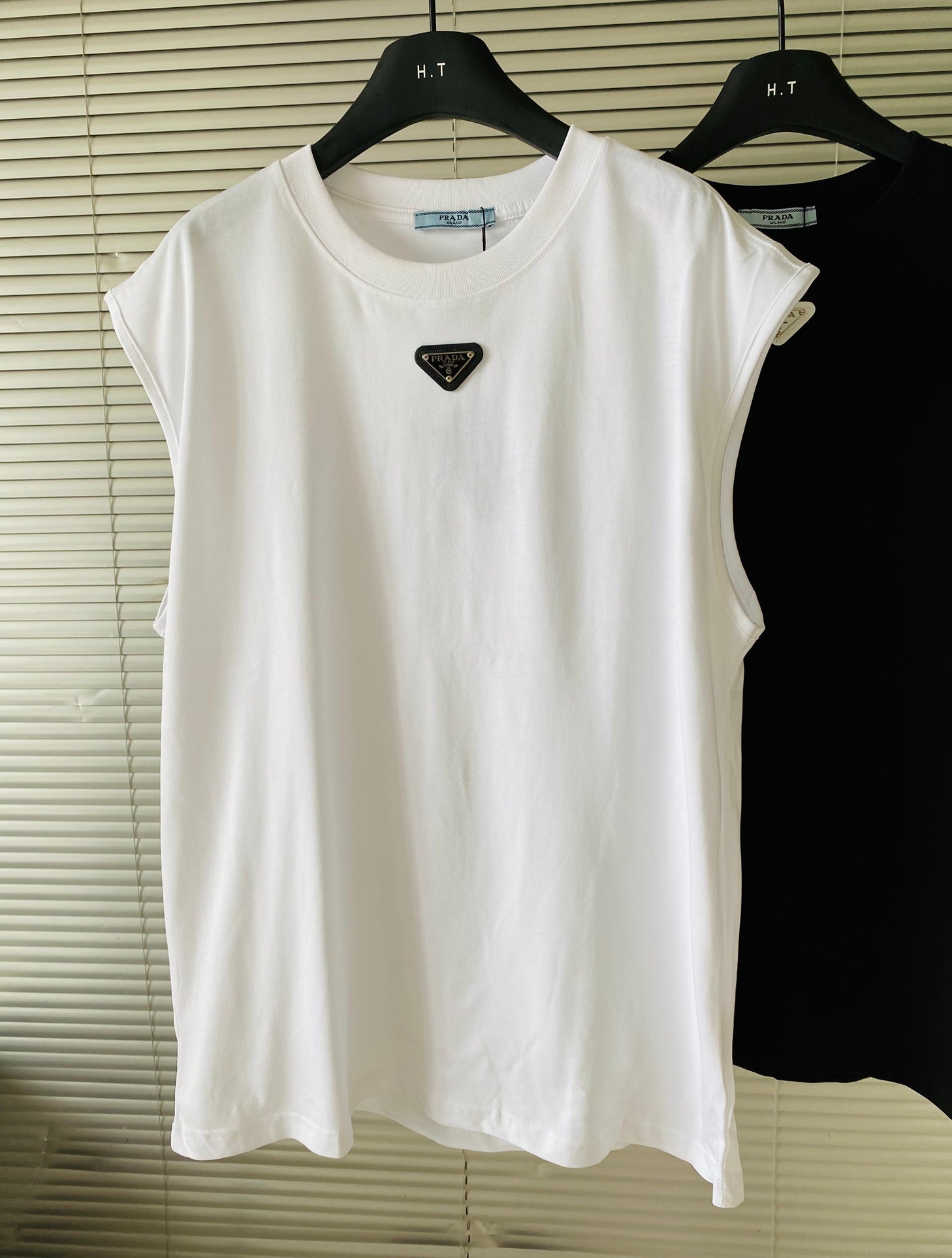 Prada Metal Triangle Logo Cotton Tank Top