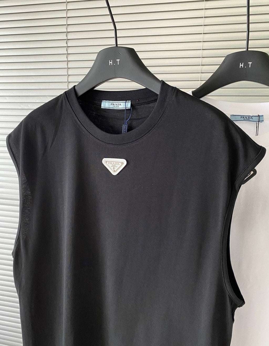 Prada Metal Triangle Logo Cotton Tank Top