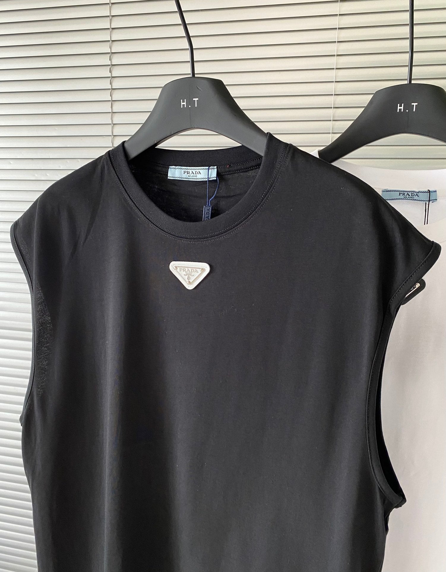 Prada Metal Triangle Logo Cotton Tank Top