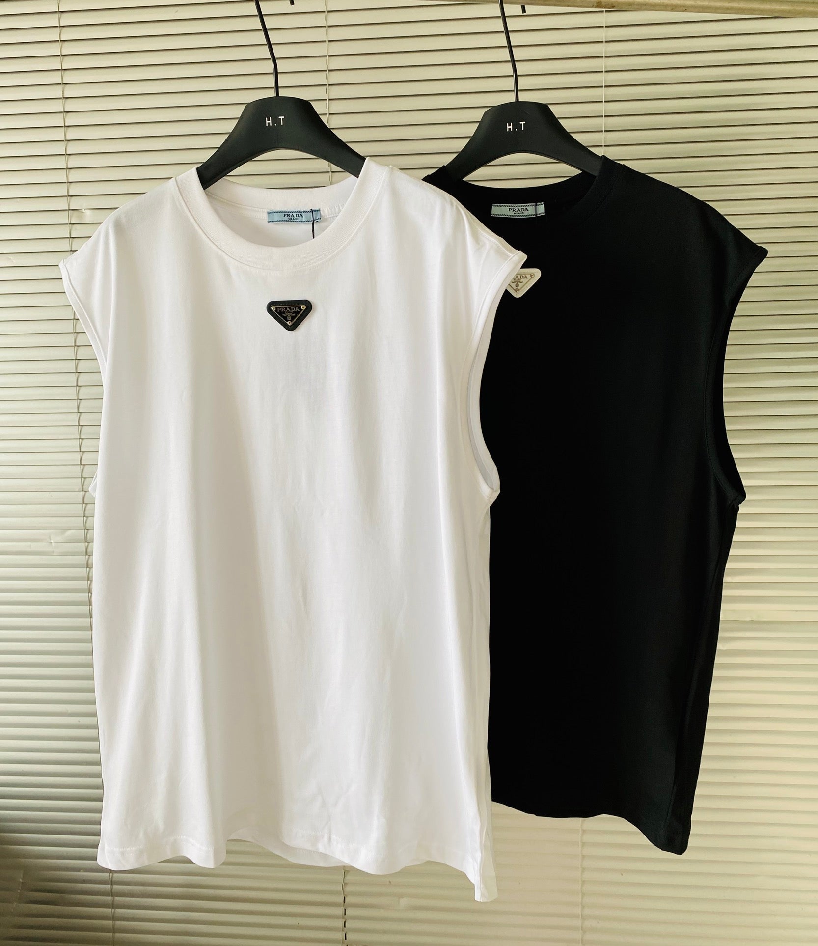 Prada Metal Triangle Logo Cotton Tank Top