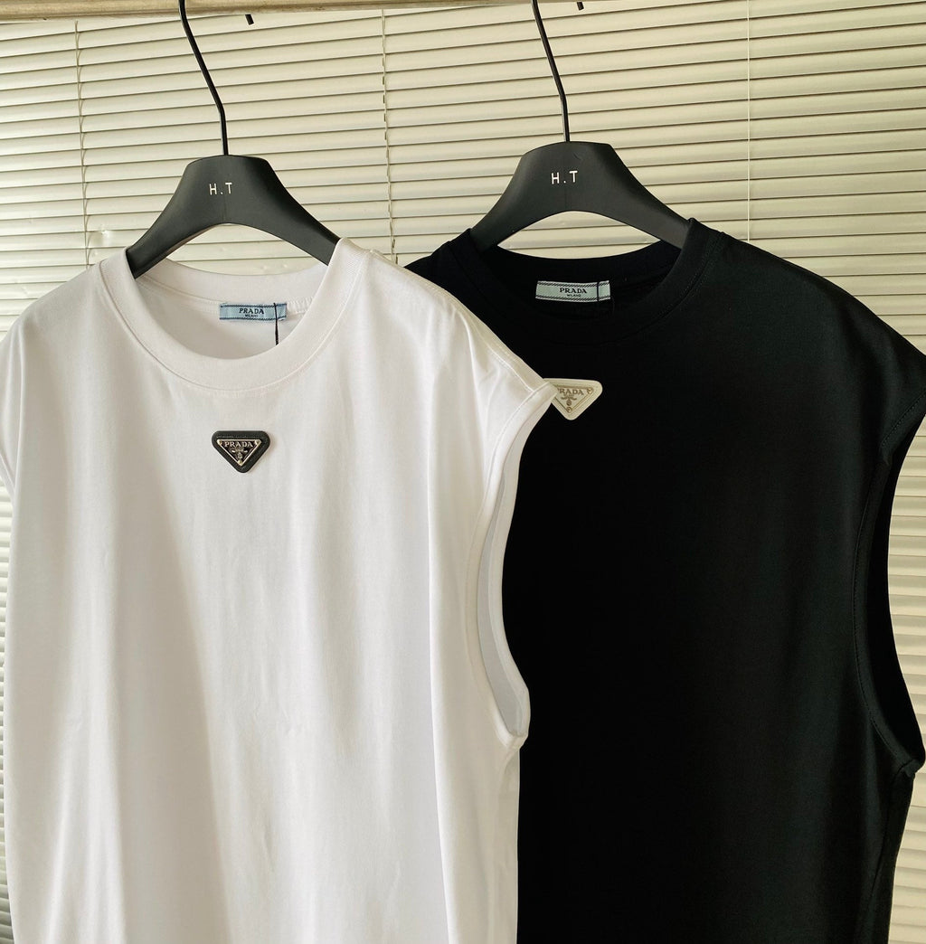 Prada Metal Triangle Logo Cotton Tank Top