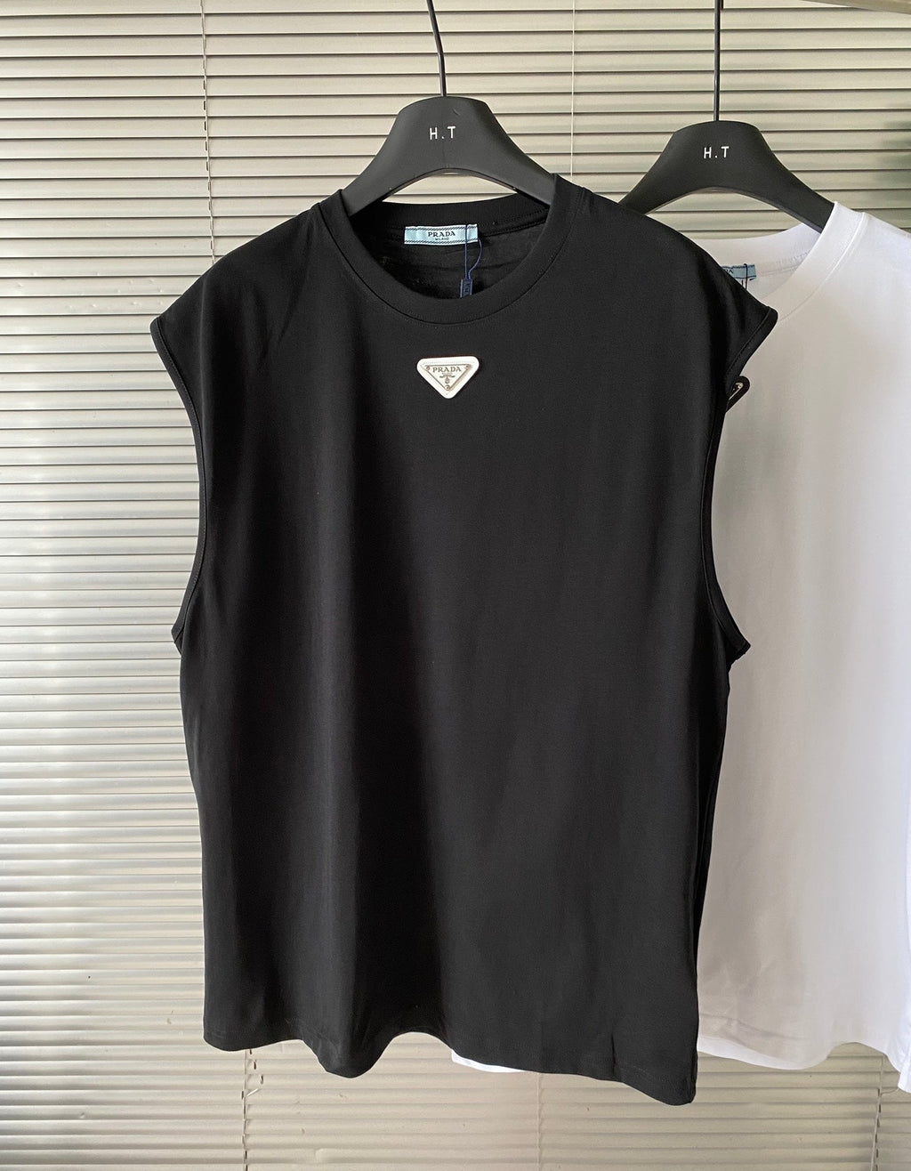 Prada Metal Triangle Logo Cotton Tank Top