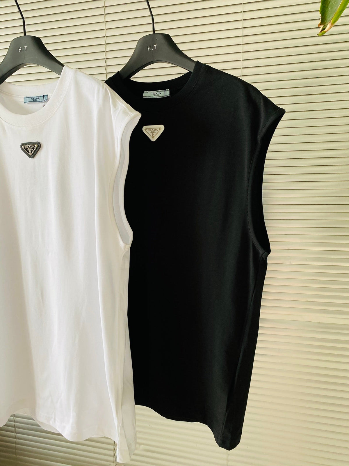 Prada Metal Triangle Logo Cotton Tank Top