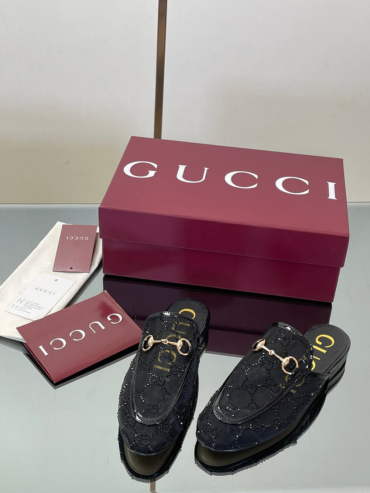 Gucci Crystal GG Patent Loafer Mules – 2025FW