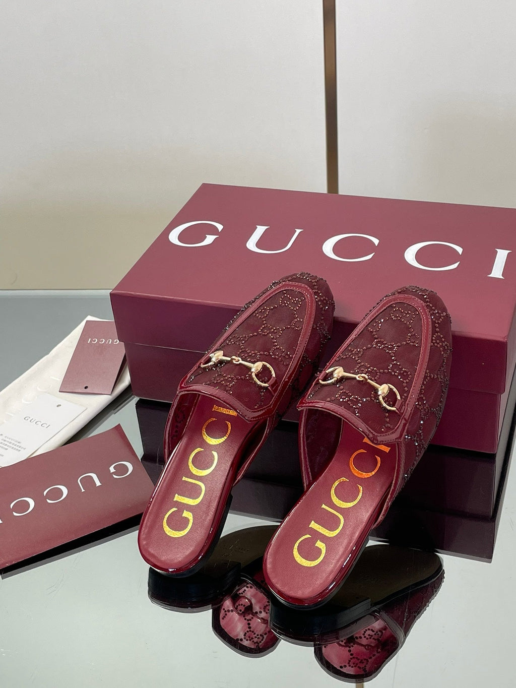 Gucci Crystal GG Patent Loafer Mules – 2025FW