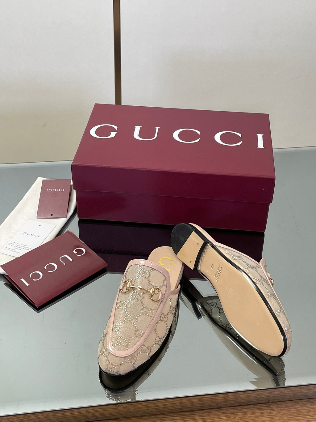 Gucci Crystal GG Patent Loafer Mules – 2025FW