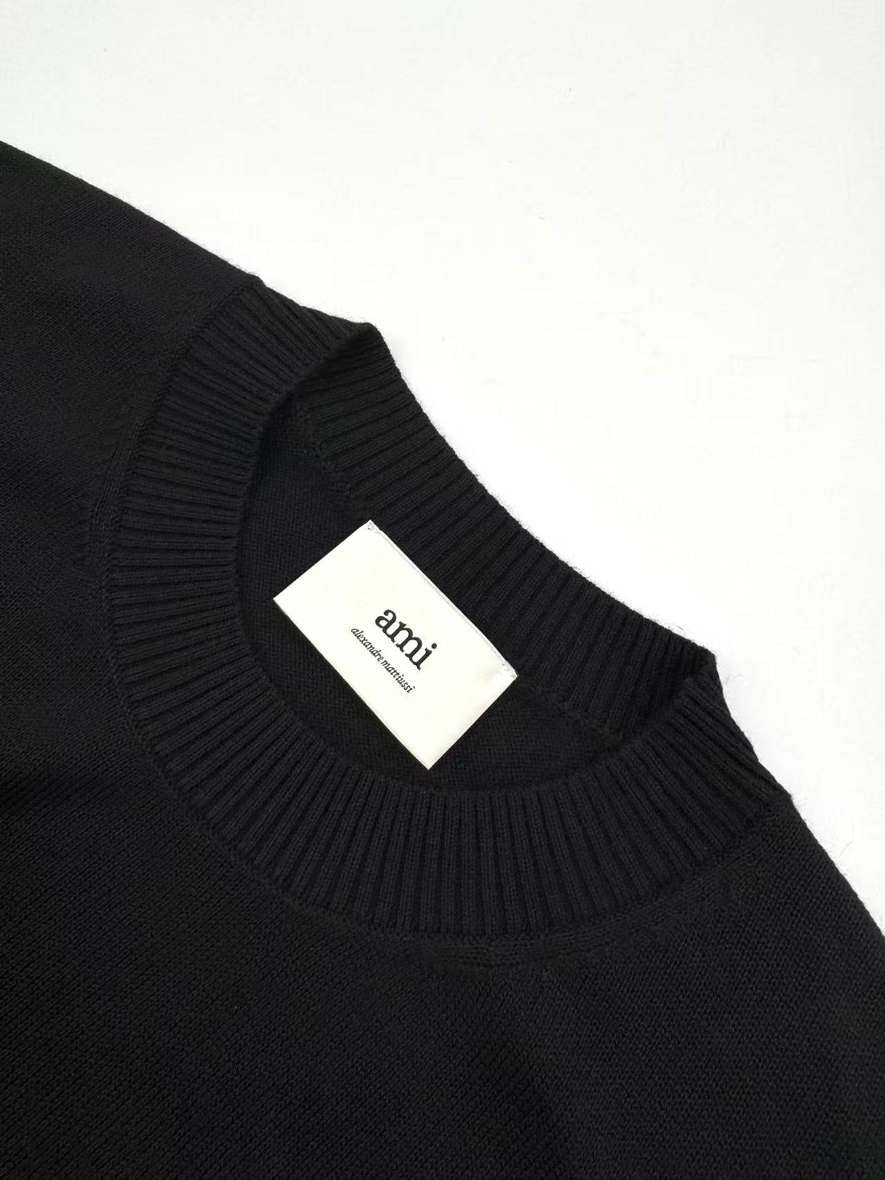 Ami Paris Heart Embroidery Merino Wool Sweater