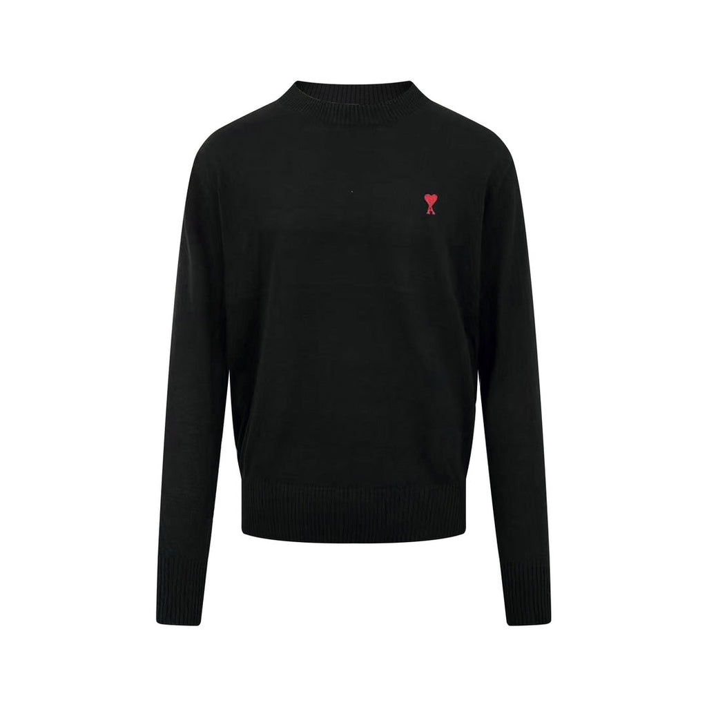Ami Paris Heart Embroidery Merino Wool Sweater