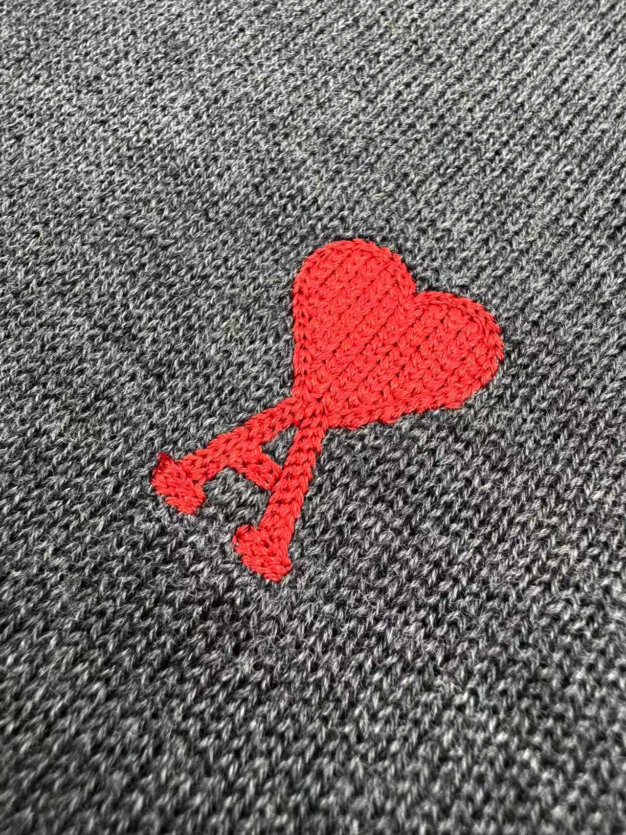 Ami Paris Heart Embroidery Merino Wool Sweater