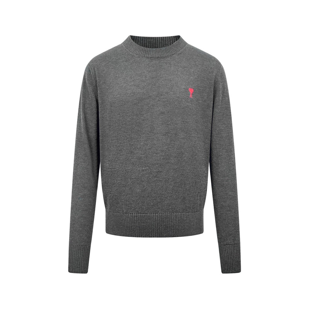 Ami Paris Heart Embroidery Merino Wool Sweater
