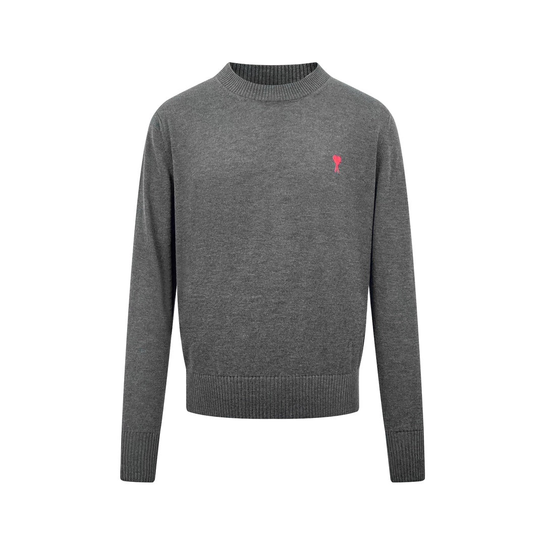 Ami Paris Heart Embroidery Merino Wool Sweater