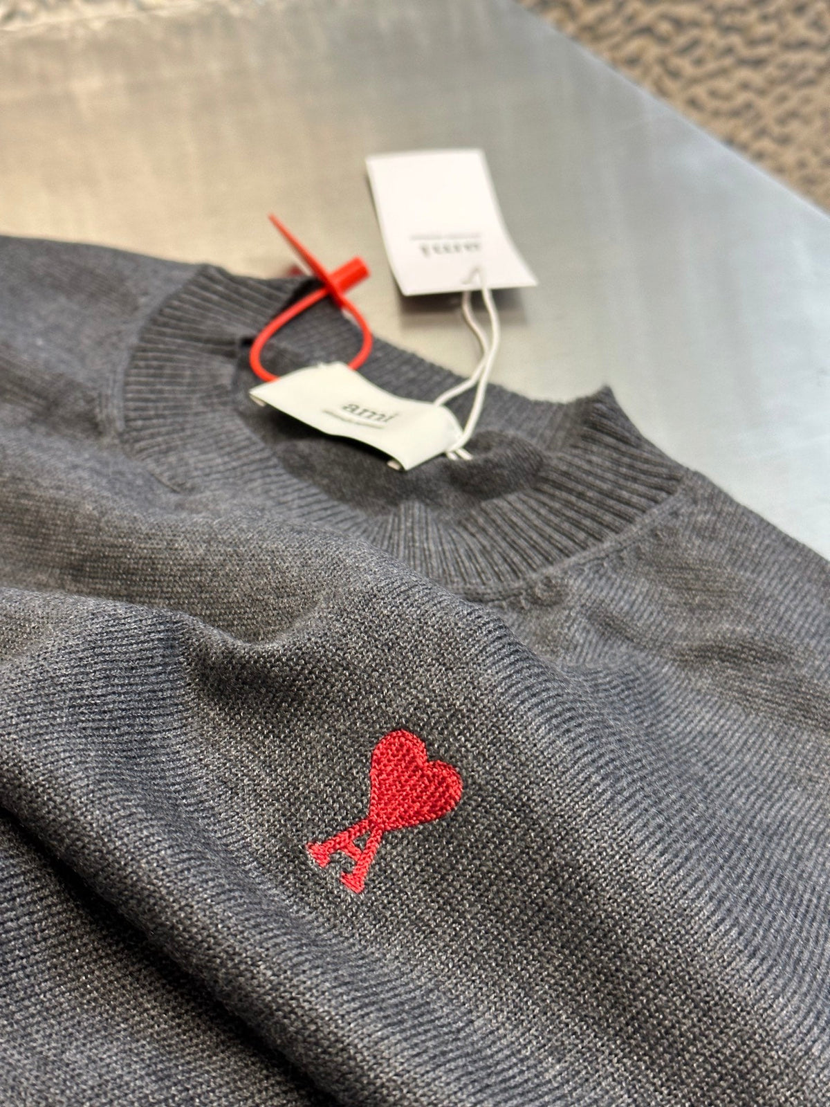 AMI Paris Heart Embroidery Merino Sweater