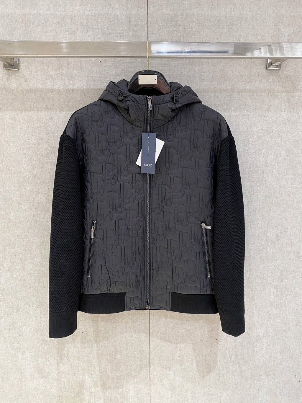 Dior Knit Patchwork Hooded Puffer Jacket – 2025SS
