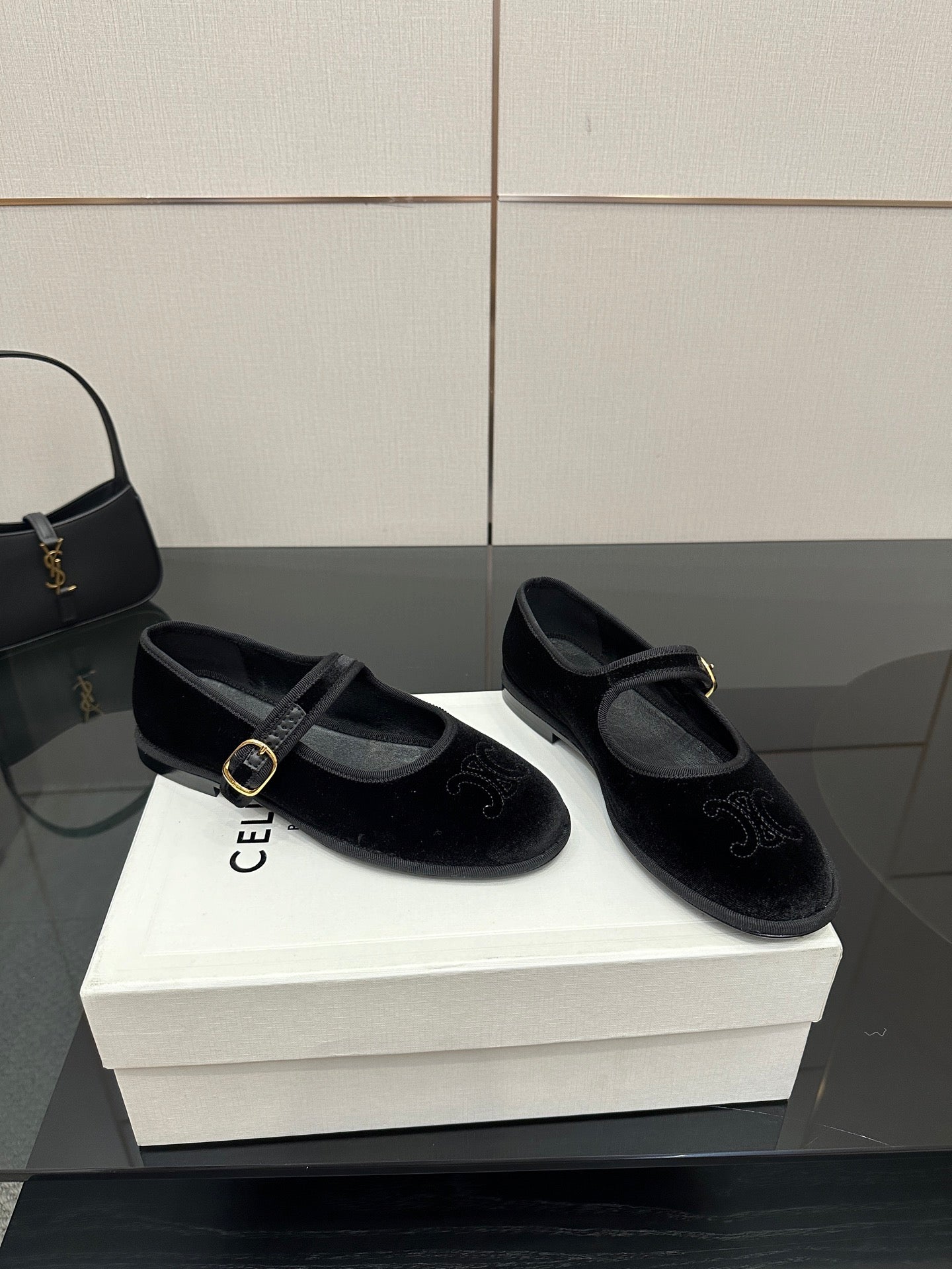 Celine Velvet Mary Jane Flats – 25 Collection
